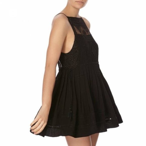 Free People Dresses & Skirts - Free People Emily Crochet Illusion Black Flare Babydoll Dress Size Medium